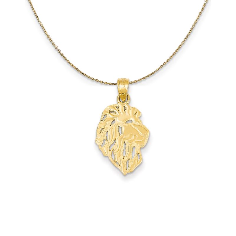 14k Yellow Gold Flat Lion Head (25mm) Necklace - 16 Inch